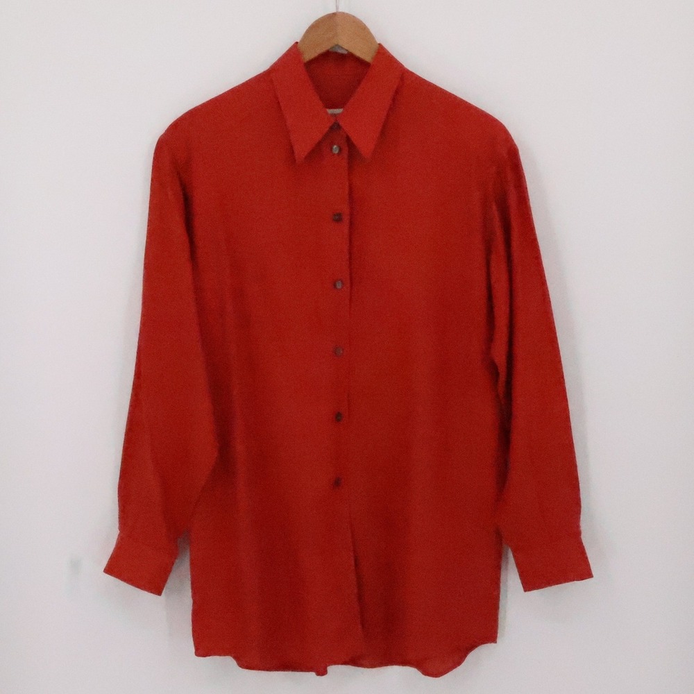 Country Road Linen Button Shirt Womens Coastal Vacation Resort Orange‎ Size S